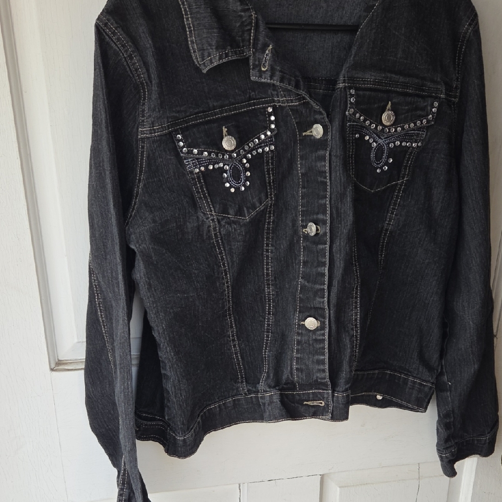 Black Denim 1826 Y2k Vintage Jacket with Studded Details 2x Jean Jacket.